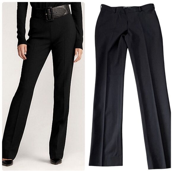 RALPH LAUREN Black Label Dark Brown Wool Slim Straight Silhouette Pants Size 4 - Picture 1 of 16